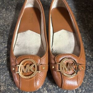 Michael Kors Cognac Leather Logo Moccasin Flats